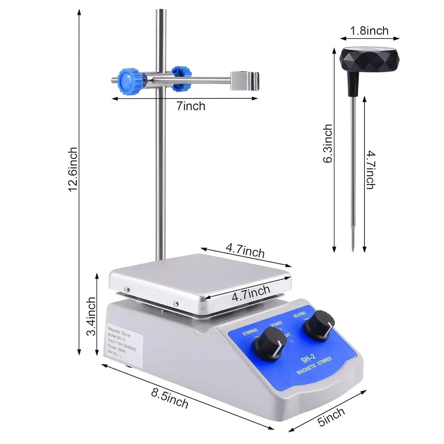 Slendor Magnetic Stirrer SH-2 Hot Plate Mixer Max 520℉ Lab Hotplate Stirrer 2000 RPM Stir Plate with Thermometer, Stirrer Bar and Support Stand - Viking Lab Supply