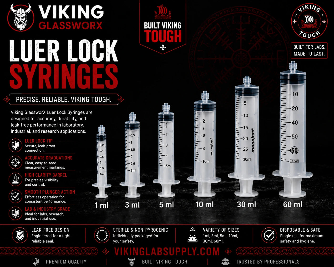 Syringes for extracts Luer Lock & Oral in various sizes on display.
