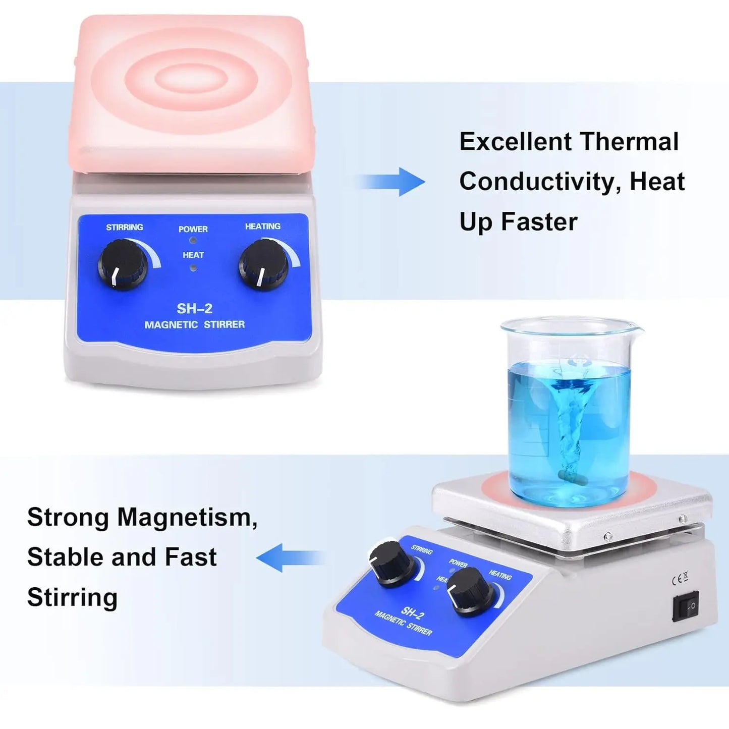 Slendor Magnetic Stirrer SH-2 Hot Plate Mixer Max 520℉ Lab Hotplate Stirrer 2000 RPM Stir Plate with Thermometer, Stirrer Bar and Support Stand - Viking Lab Supply