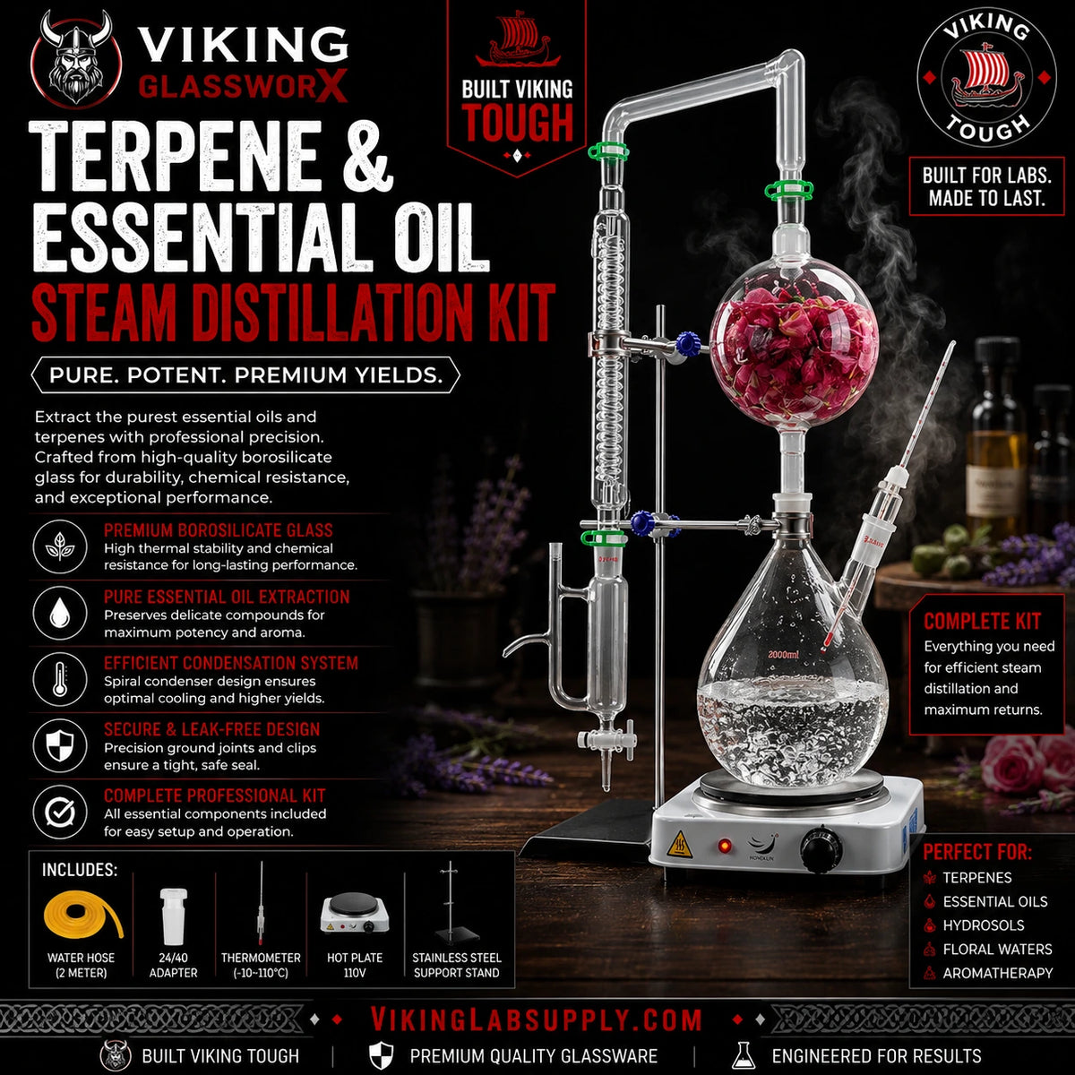 Viking Glassworks 2 L steam distillation kit promotional graphic
