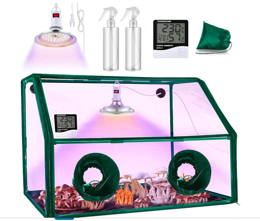 Still Airbox for Mycology with LED lights and thermometer, ideal for mushroom growing with grow tent setup.