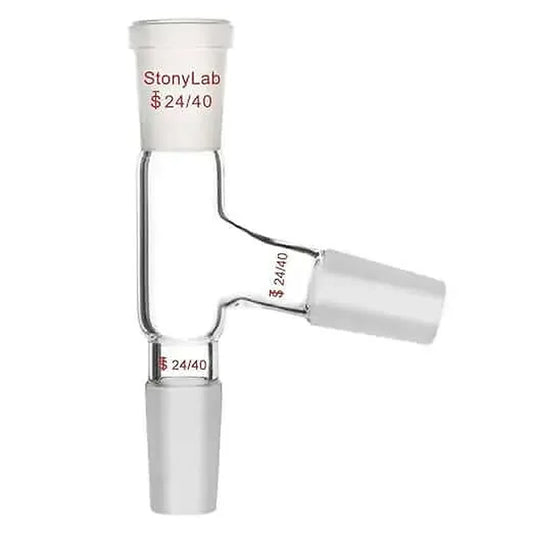 Borosilicate glass Y-joint adapter with 24/40 connections