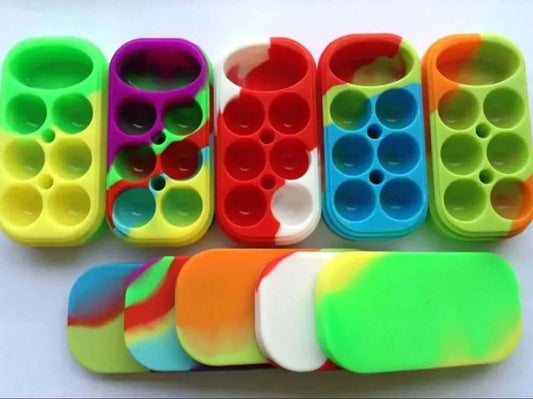Colorful multicompartment silicone lego containers with lids for versatile storage.