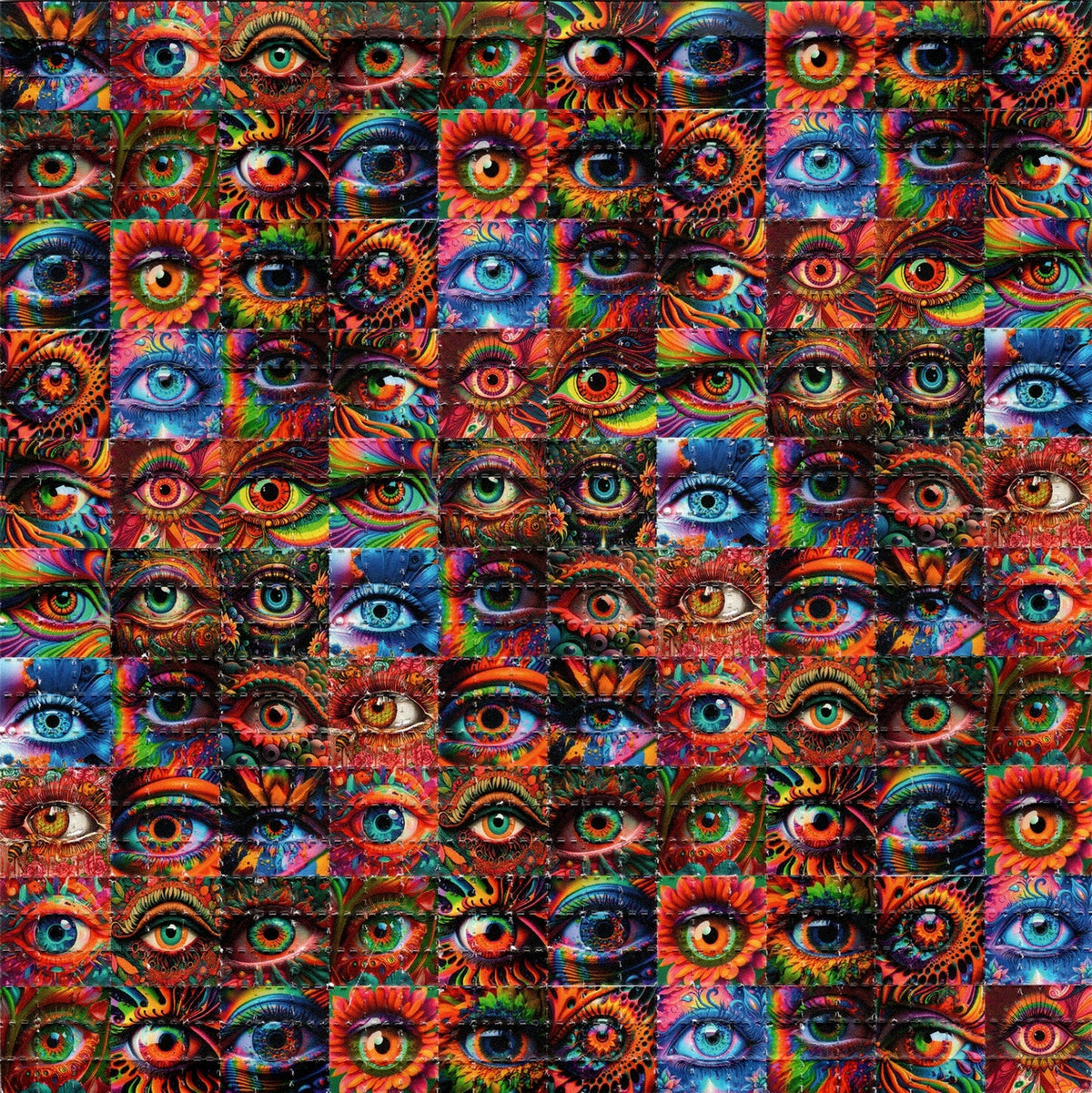 Blotter Art - acid free perforated blotter paper with vibrant eye designs, 7.5 x 7.5 inches, cotton paper, no drugs, art focus.