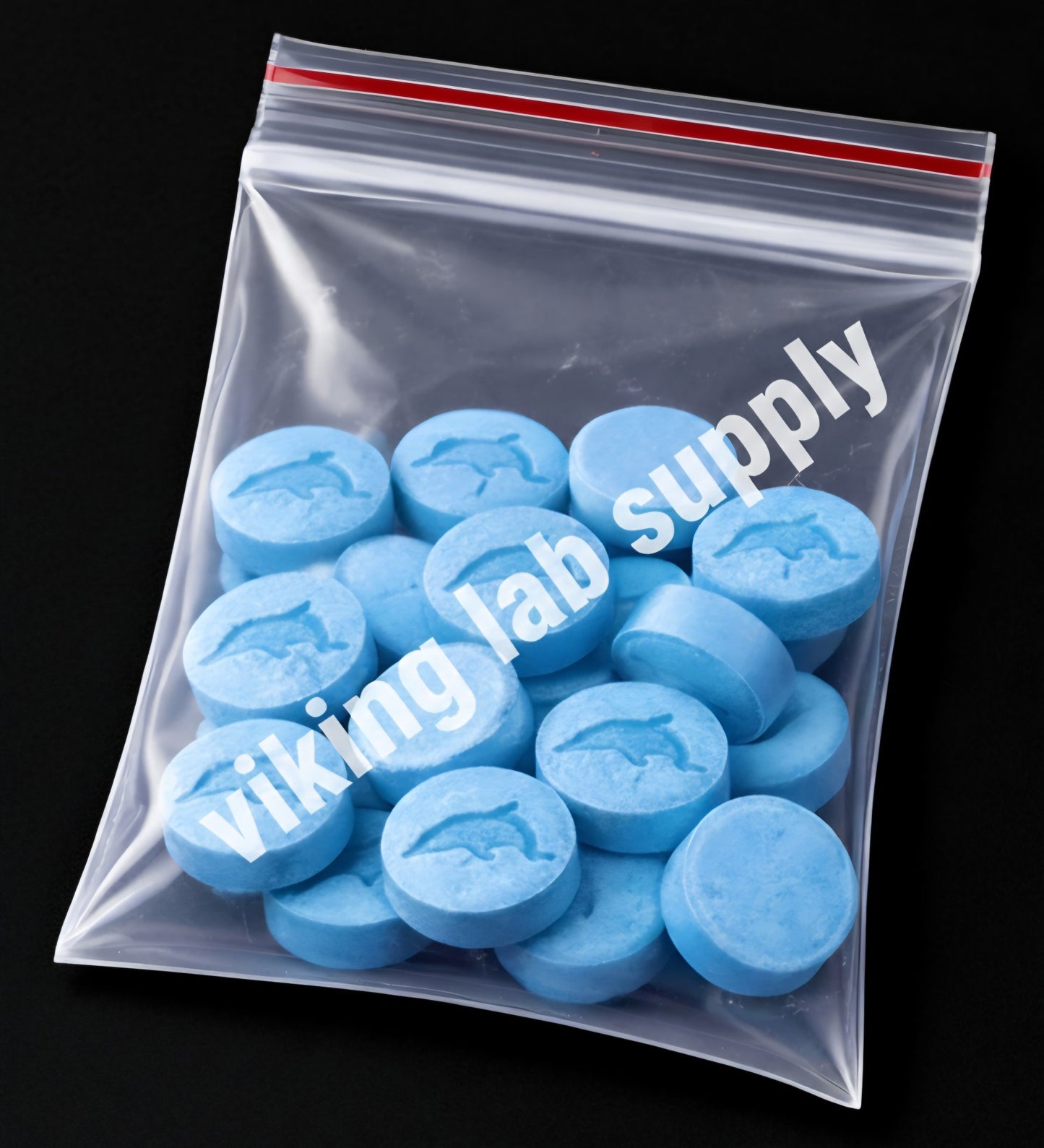 Small Baggy Prank Glossy Vinyl Stickers depicting blue pills in a clear bag, pack of 10 durable and stylish stickers.