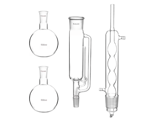 Borosilicate Glass Soxhlet Extractor Set for plant botanical extraction with laboratory glassware components