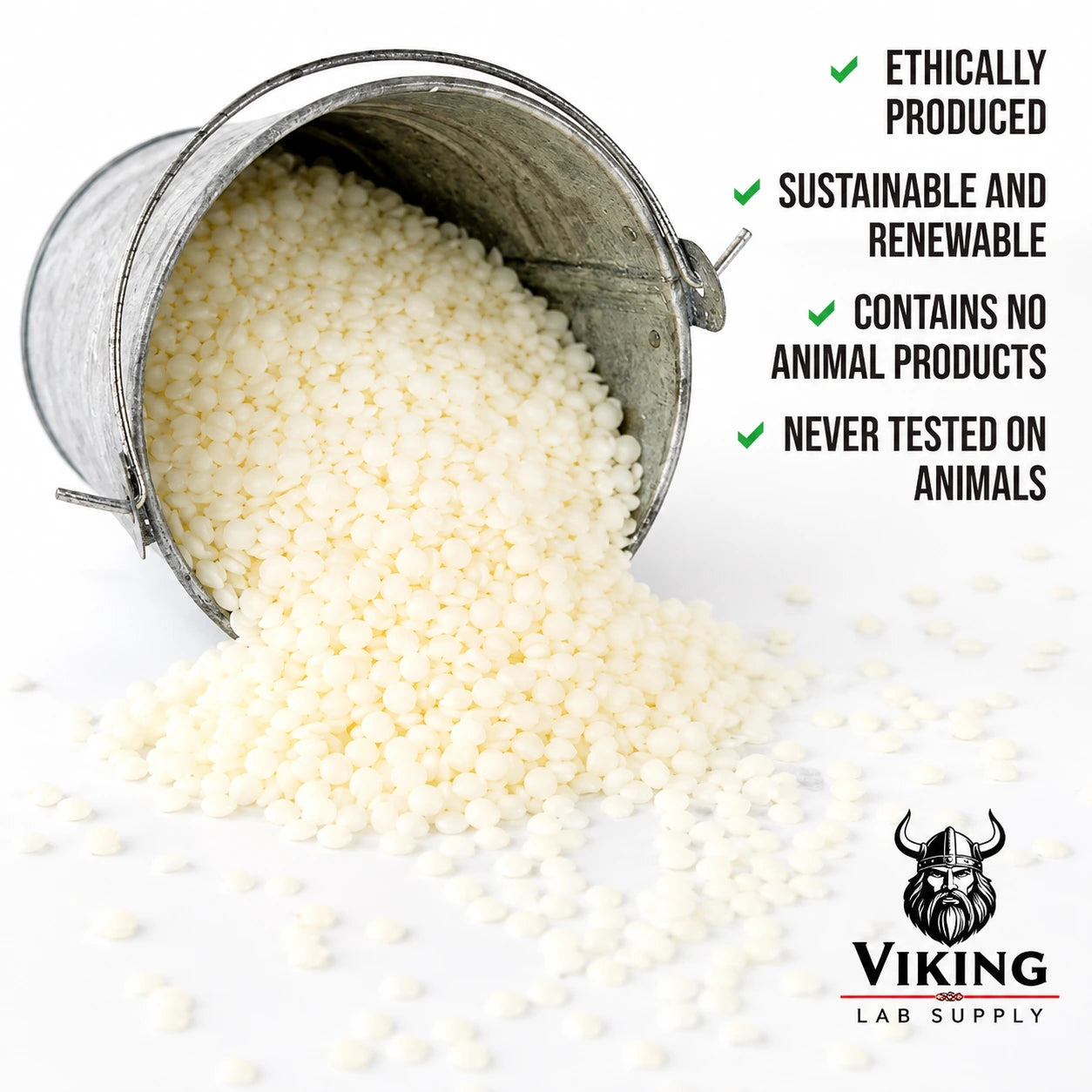 Viking Lab Supply Pure Organic Soy Wax for Candle Making in a 25lb metal pail, ethically produced and vegan-friendly.