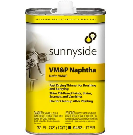 High Purity Naphtha 1 Quart Bottle by Sunnyside, specialty thinner in can, VM&P Naphtha solvent, flammable, for painting and cleaning.