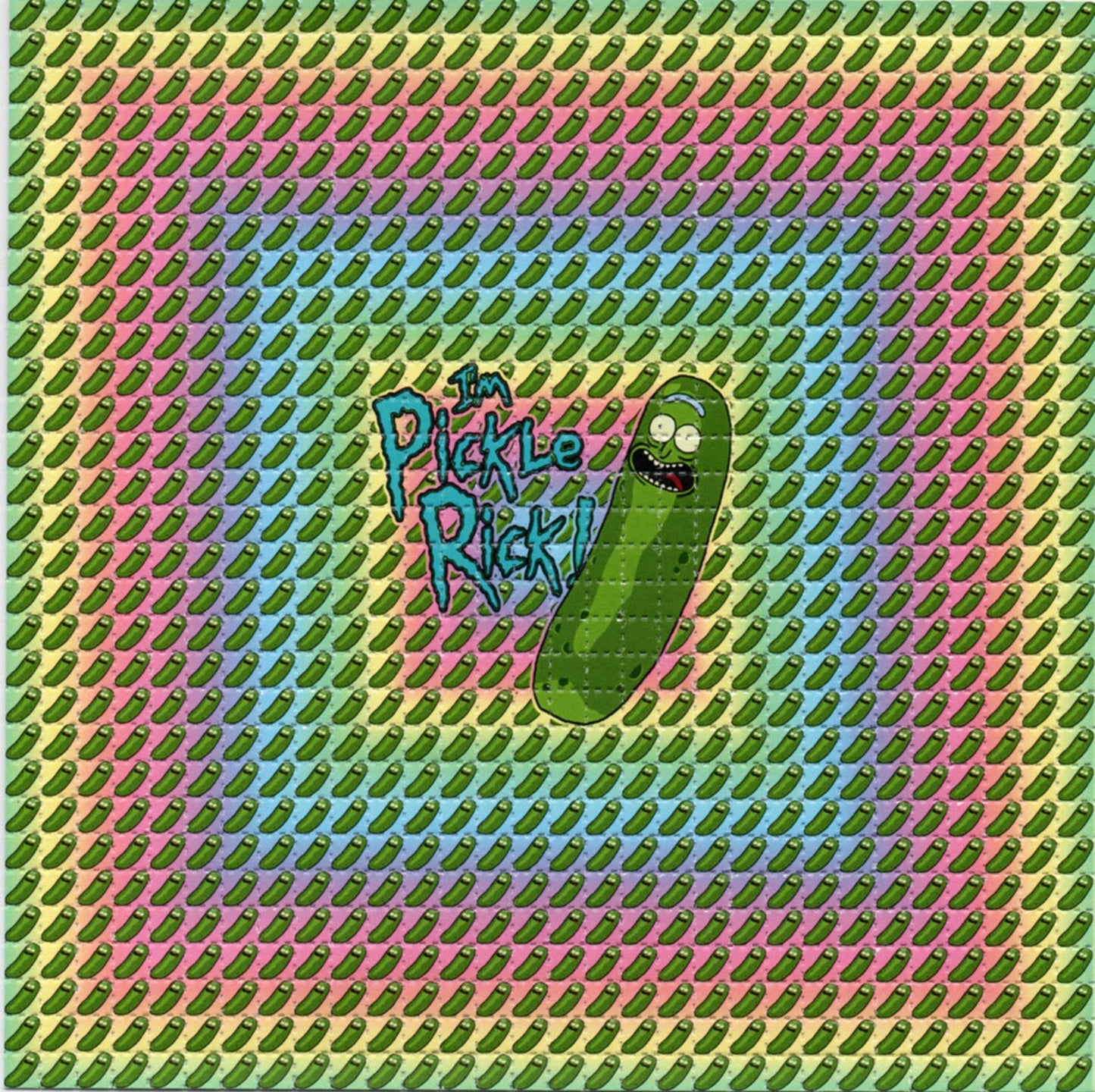 Blotter Art - acid free perforated blotter paper featuring a pickle design on colorful background