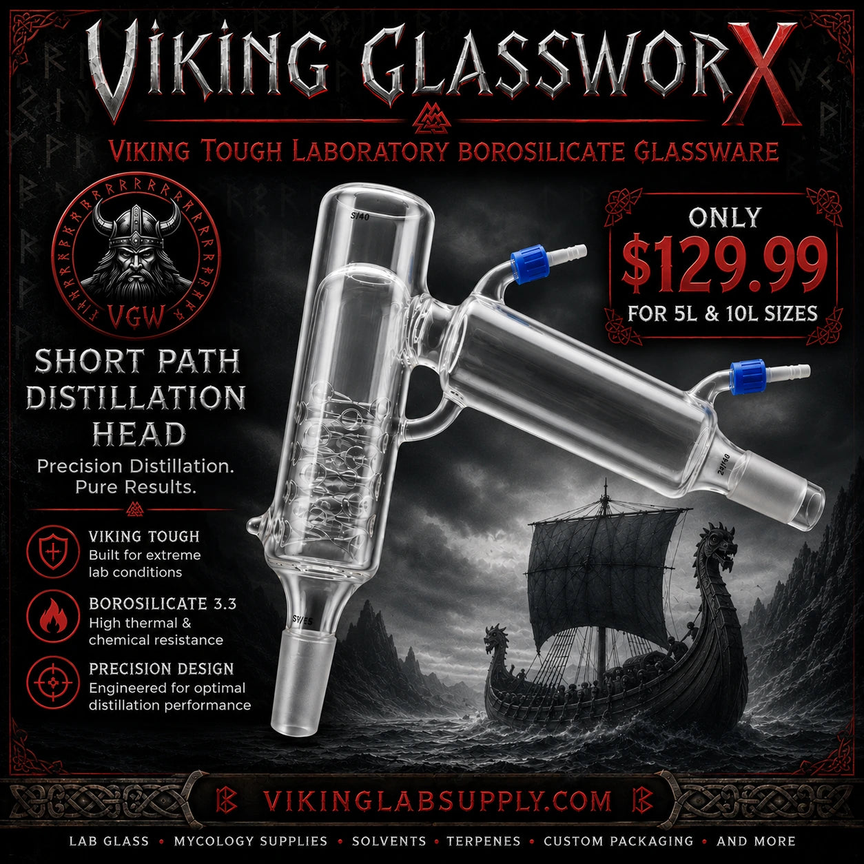 SPD Short Path Distillation Heads by VIKING GLASSWORX with precision design for laboratory use