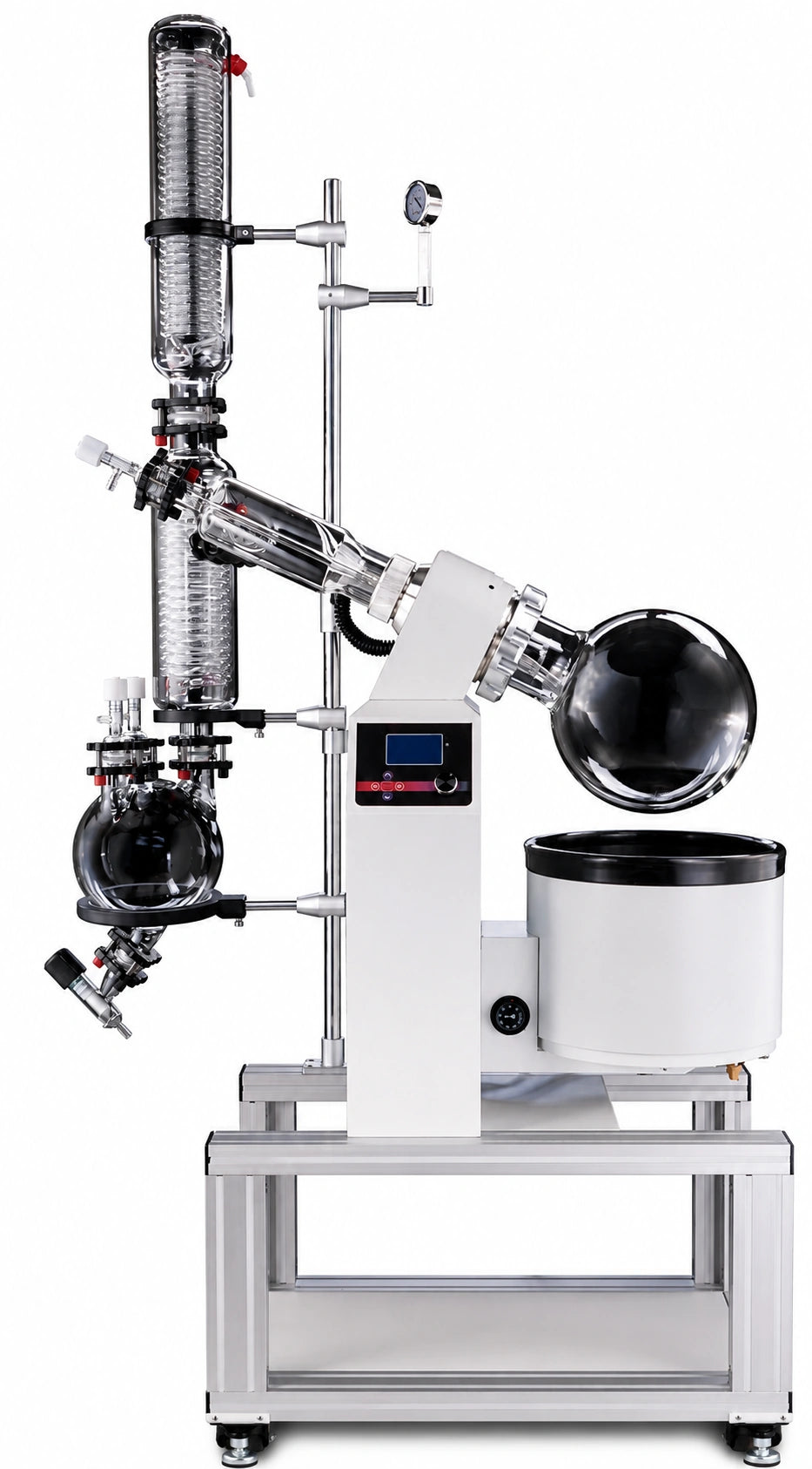 10L rotary evaporator with ETL certification, featuring an electric lift bath and PTFE valves for high chemical resistance in labs.