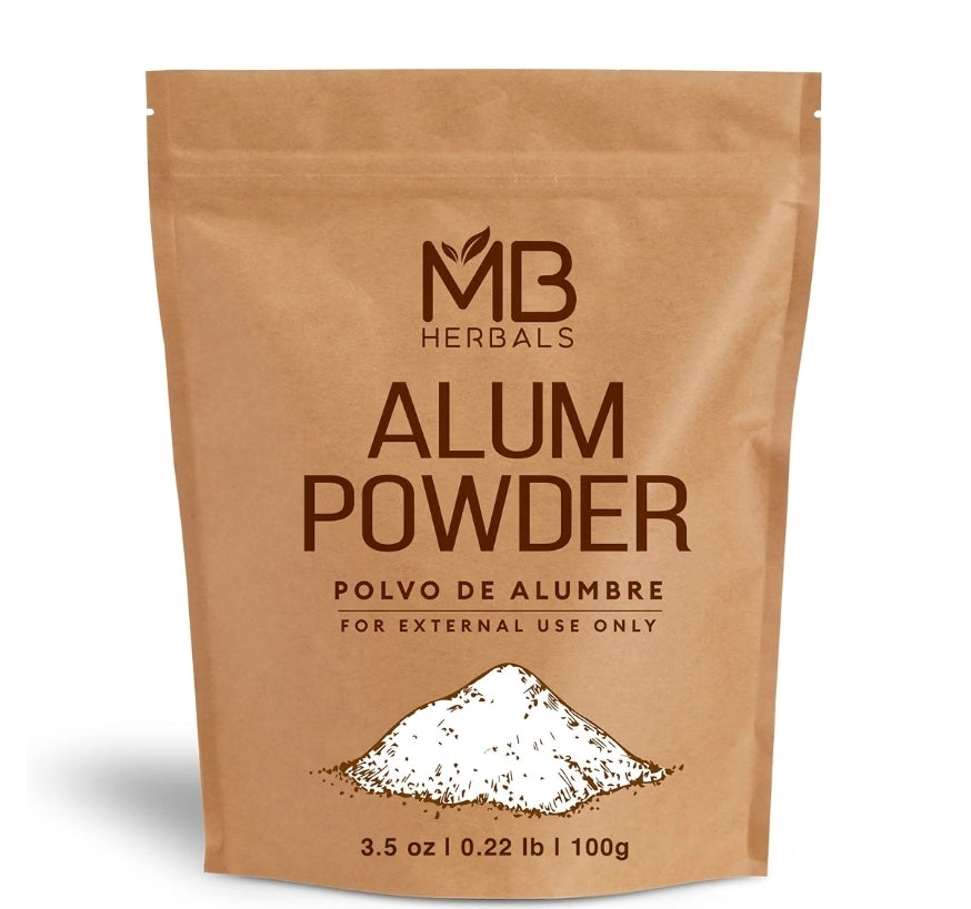 100-gram bag of alum powder mordant for textile dyeing.