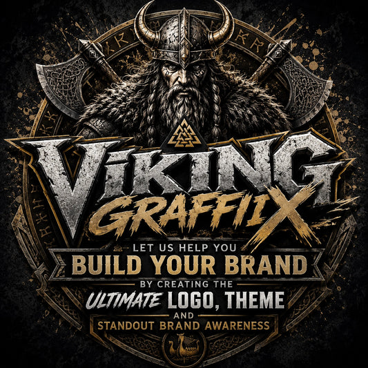 Custom brand design services by Viking GraffiX promoting ultimate logo creation and brand awareness.