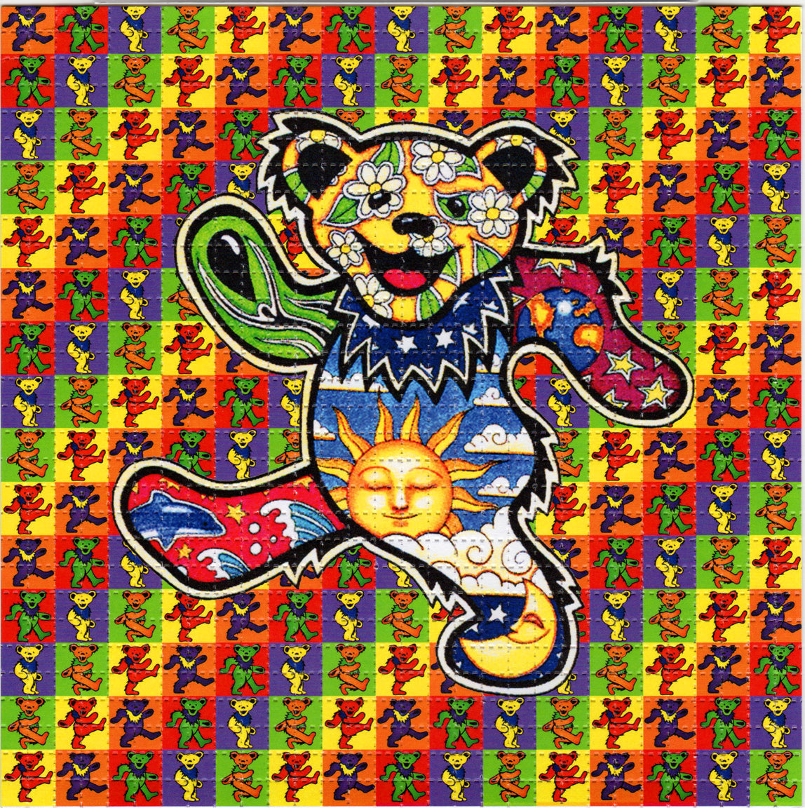 Colorful Blotter Art - acid free perforated blotter paper with bear design, 7.5x7.5 inches, 900 1/4 inch tabs, no drugs included.