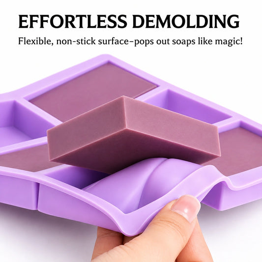 Effortless demolding with Platinum Cured Silicone Soap Molds set of 3, featuring flexible, non-stick surface for professional soap making.