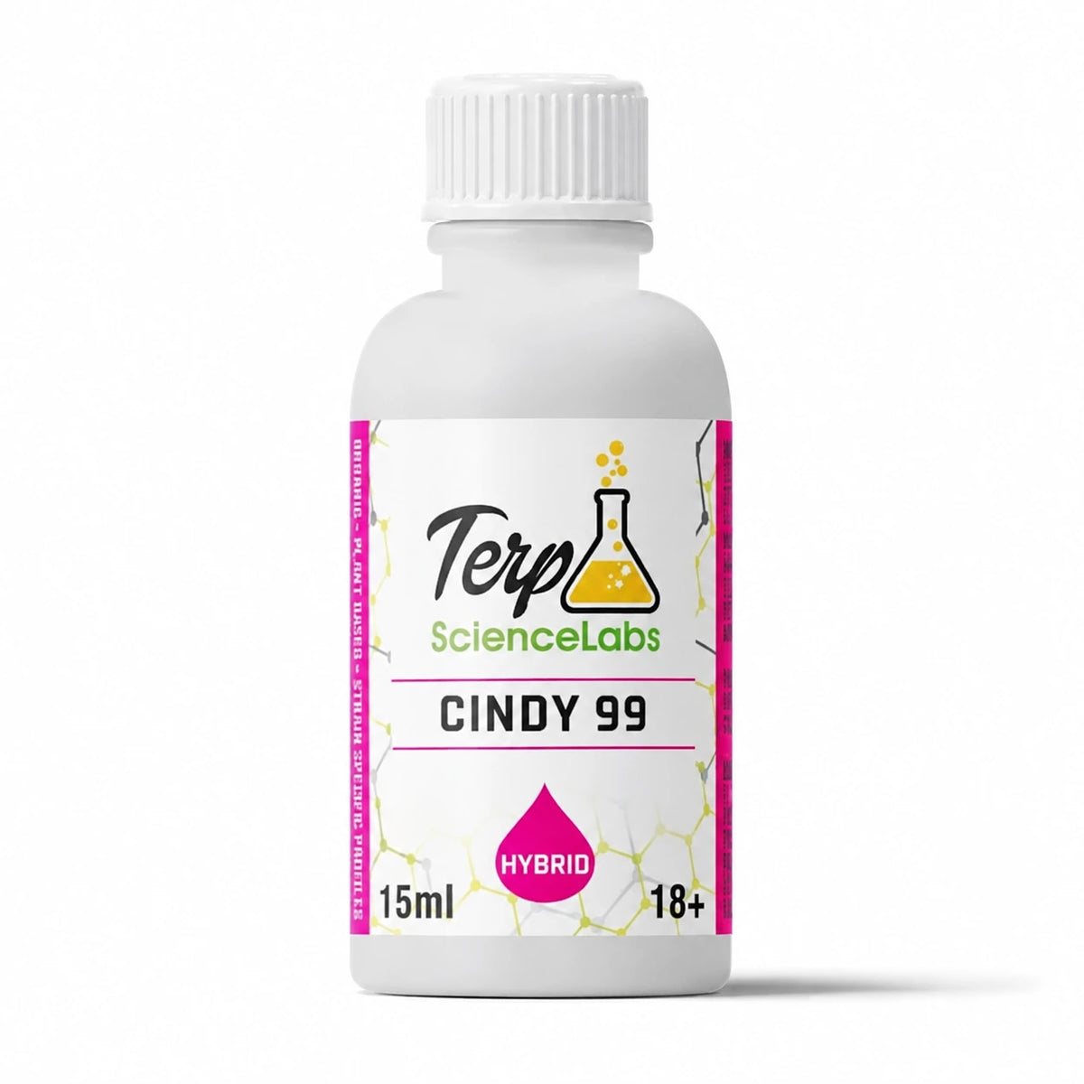 Cindy 99 Terp Science Labs 15mL white terpene bottle with flavor label, product rendering