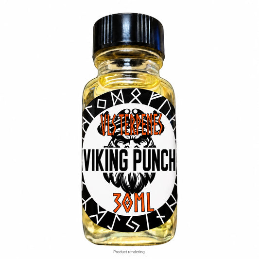 Illustrative AI rendering of Viking Punch VLS Terpenes 30mL bottle