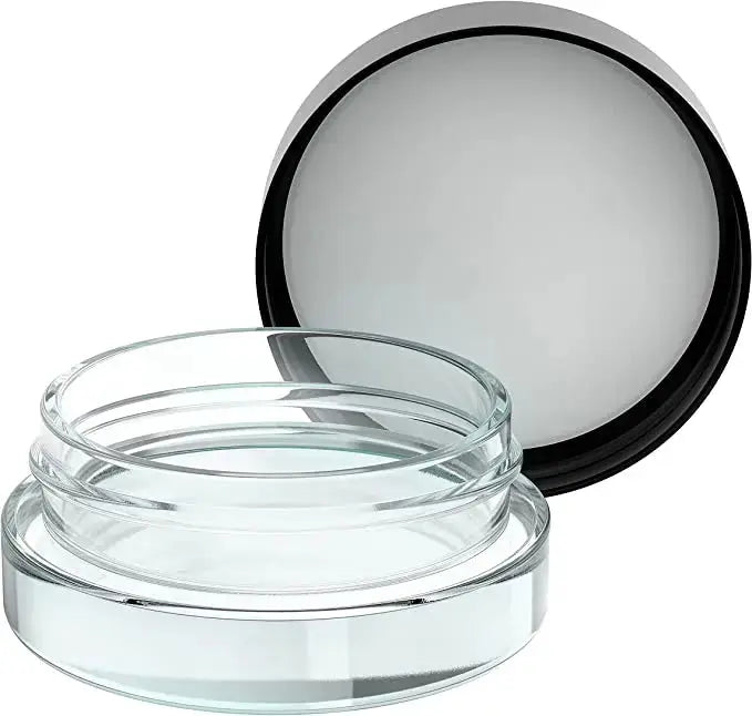Flat Walled 7ml Sauce Jar for Concentrates (Glass) w/Top (Black or White) About this item Includes 1.5" lids Low profile for easy storage and packaging Fits 1-3 grams of candle wax, concentrate, essential oil, lip balm or whatever you can dream of! Heavy 