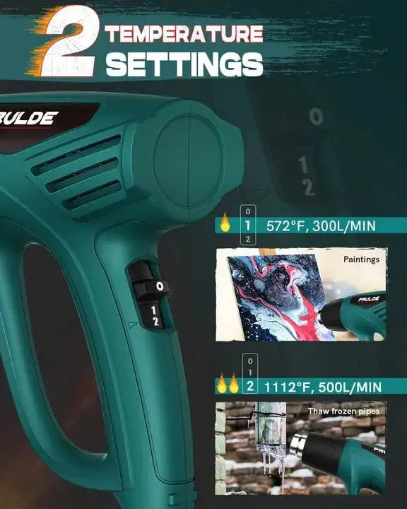 Heat Gun, PRULDE 1500W Dual Temperature Settings 572°F~1112°F - Viking Lab Supply