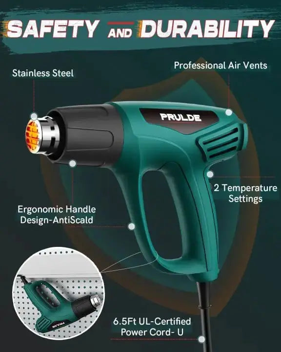 Heat Gun, PRULDE 1500W Dual Temperature Settings 572°F~1112°F - Viking Lab Supply