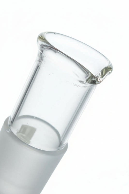 Close-up of a 24/40 Liquid Pouring Adapter, designed to prevent vacuum grease contamination in labs.