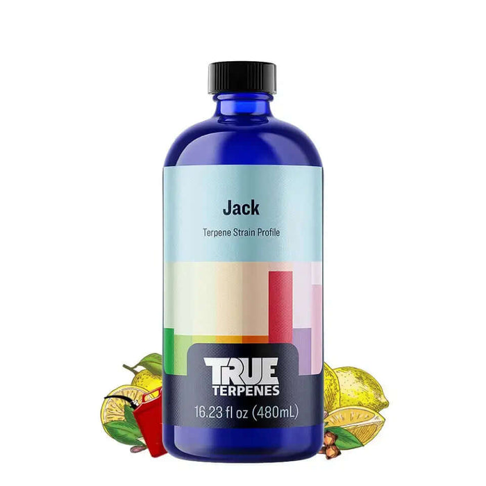 True Terpenes Jack representative 480mL bottle; Jack Herer listing supplies 15mL